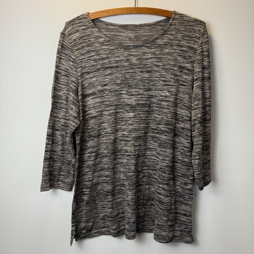 Croft & Barrow‎ Womens Size M Gray Rhinestone Sparkle Long Sleeved Top NWOT